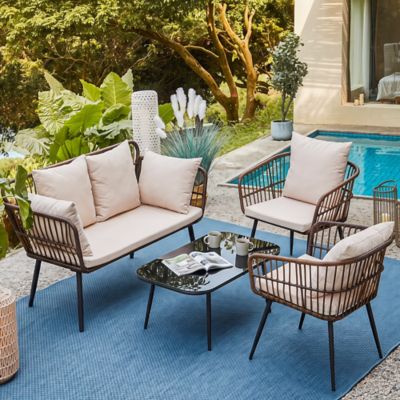 Nuu Garden 4 pc. Rattan Sofa Set with Cushions, Beige
