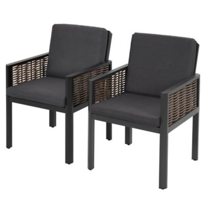 Nuu Garden Outdoor Aluminum Dining Chair with Wicker Armrest and Cushion