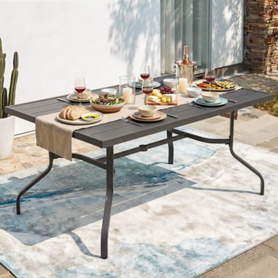 Nuu Garden Outdoor Rectangular Metal Dining Table with Umbrella Hole