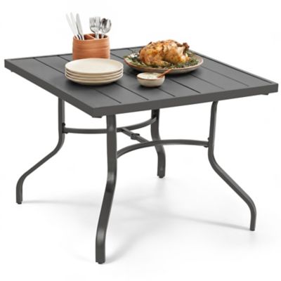 Nuu Garden Outdoor Square Iron Dining Table with Umbrella Hole