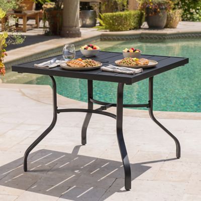 Nuu Garden Outdoor Square Metal Dining Table with 1.61 in. Umbrella Hole
