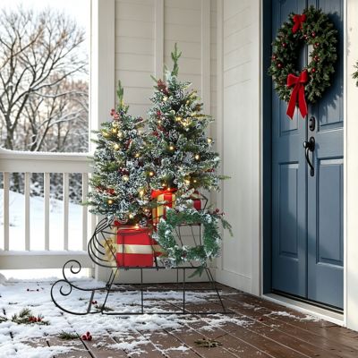 Veikous 48.82 in. Pre-lit Sled Artificial Christmas Trees with Warm White Lights and Metal Stand for Holiday