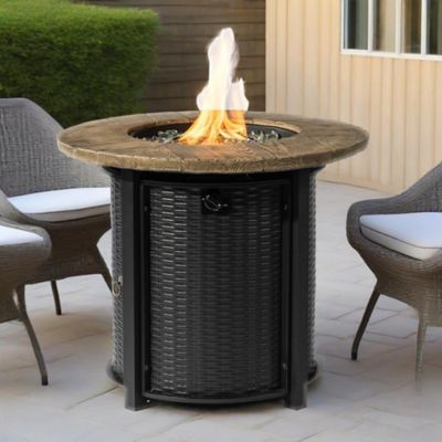 Modern Muse 30 in. Propane Gas Fire Pit Table, Round, 50000 BTU, Steel, Woodgrain, Black, Outdoor