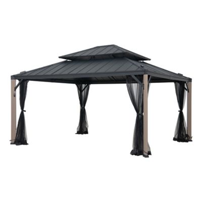 Sunjoy Stanwood 13 x 15ft. Cedar Framed Hard Top Gazebo with Solar Powered LED Lighting with Remote Control