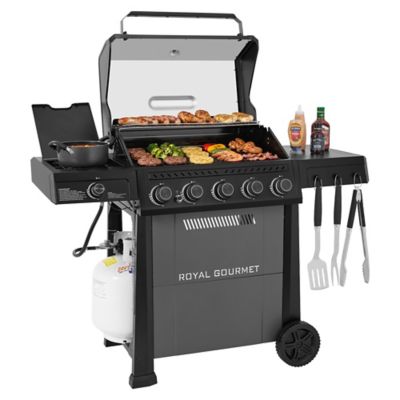 Royal Gourmet Folding Side Shelf with Hooks, Electronic Ignition, Two Large Wheels, Ideal for Patio Grilling/Backyard Cooking
