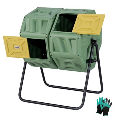 Werph 54 gal. Dual Chamber Outdoor Compost Tumbler with Locking System, Green/Yellow