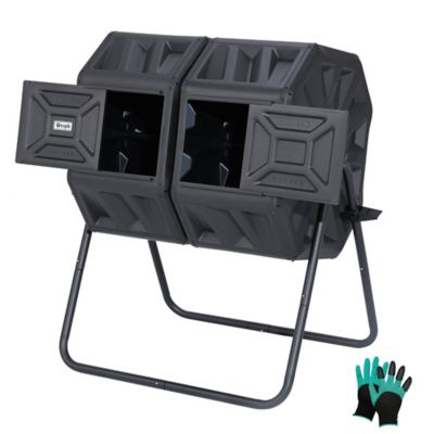 Werph 54 gal. Dual Chamber Outdoor Compost Tumbler with Locking System, Black