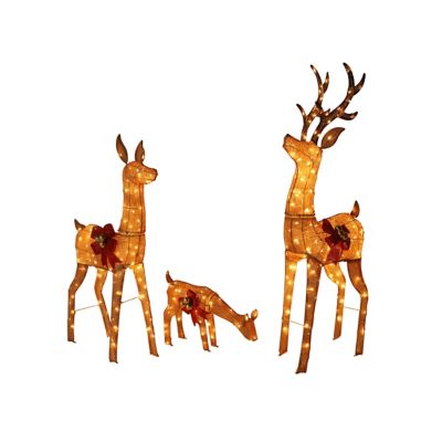 Veikous Lighted Nodding Reindeer Family 3-Piece Set, Christmas Yard Decoration with Light