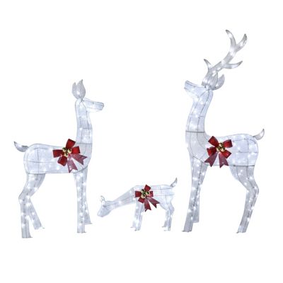 Veikous Lighted Nodding Reindeer Family 3-Piece Set, Christmas Yard Decoration with Light, White