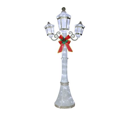 Veikous 6 ft. 3-Lantern Street Lamp, Outdoor Christmas Lights, White