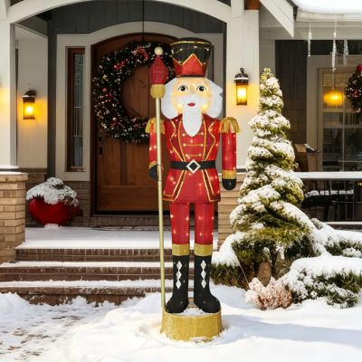 Veikous Winter LED Nutcracker Soldier with Scepter Seasonal Christmas Decoration