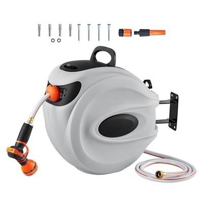 Modern Muse Retractable Hose Reel, 100 ft./1/2 in., Wall Mount, Auto Rewind, Lock/Slow Return, 9-Nozzle