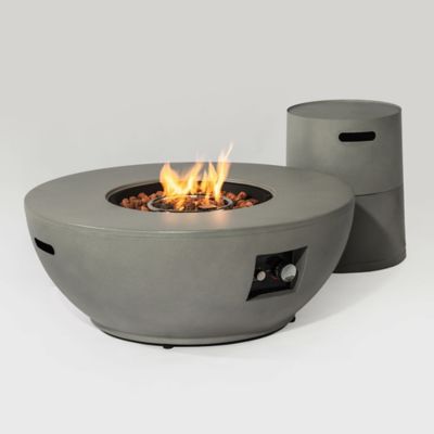 Modern Muse 36 in. 2 pc. Propane Fire Pit Table, 50K BTU, Round, Steel, Tank Holder, Grey, Outdoor