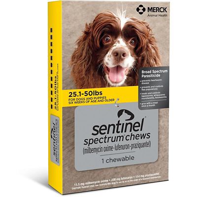 Sentinel Spectrum Flea and Worm Chews for Dogs, 25.1 to 50 lb.,1 Month ...