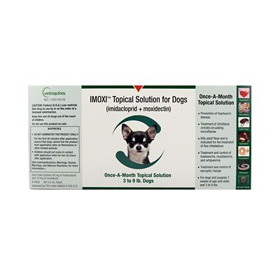 Vetoquinol Imoxi Topical Solution for Dogs (imidacloprid + moxidectin) 3-9 lbs, 6 pk.