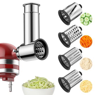 Teamson Select Stainless Steel Slicer, Shredder and Cheese Grater Attachment with 4 Dishwasher Safe Blades
