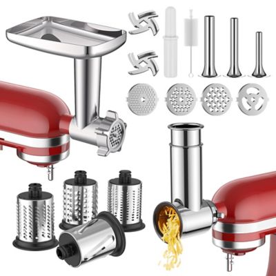 Teamson Select 2 in 1 Metal Meat Grinder and Stainless Steel Slicer Shredder Attachment Set with Drum Blades