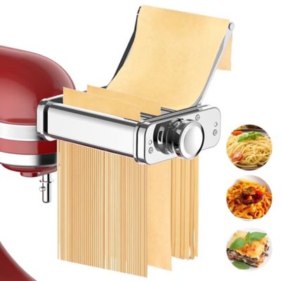 Teamson Select 3 in 1 All-Metal Pasta Maker Attachment with Sheet Roller, Spaghetti and Fettuccine Cutters, Brush Included