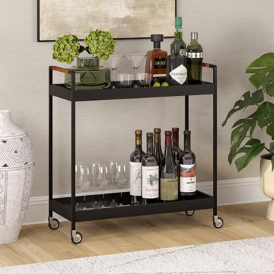 Hudson&Canal Riyo 33 in. Wide Rectangular Bar Cart, Blackened Bronze