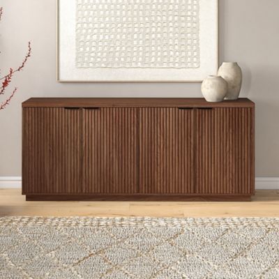 Hudson&Canal Mansfield 68 in. Wide Rectangular Fluted Buffet Table in Satin Walnut