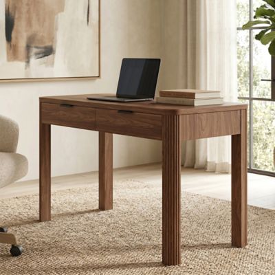 Hudson&Canal Lonsdale 48 in. Wide Rectangular Fluted Desk in Satin Walnut