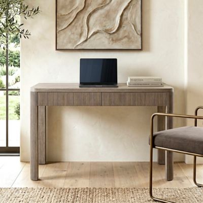 Hudson&Canal Mendoza 48 in. Wide Rectangular Fluted Desk in Antiqued Gray Oak