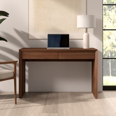 Hudson&Canal 48 in. Pembroke Rectangular Desk with 2 Drawers, Satin Walnut
