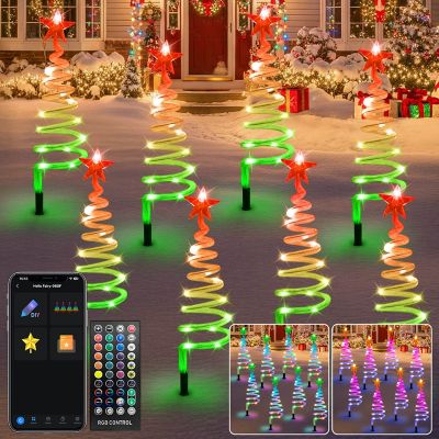 Avatar Controls Set of 8 Smart Christmas Spiral Tree Pathway Lights Multicolor Changing