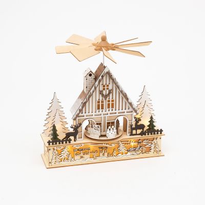 Gerson International Laser Cut Wood Village with Rotating Windmill & Moving Scene, 12.2 in. H