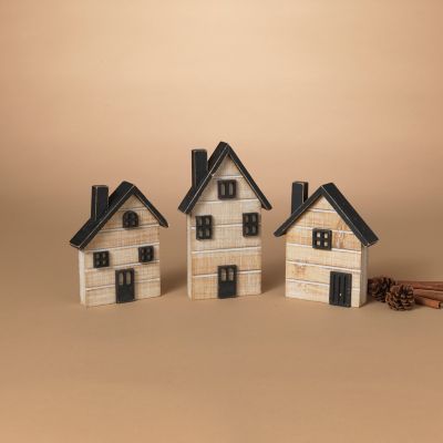 Gerson International Wood Holiday House Blocks Rustic Set of 3, Large, 8.27 in. H