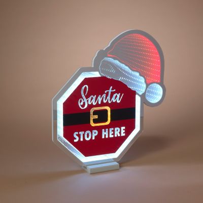 Gerson International UL Electric Santa STOP HERE Sign Infinity Mirror Light 16.79 in.