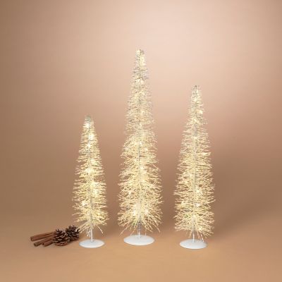 Gerson International Holographic Bottle Brush Christmas Trees, Set of 3, with Timer, Large, 24 in. H