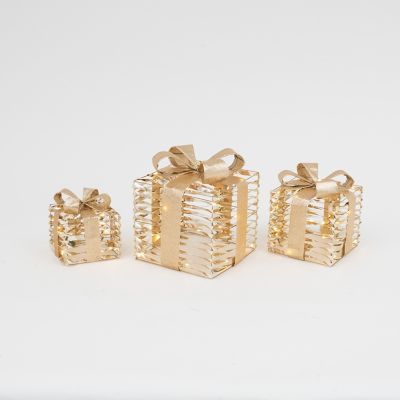 Gerson International Set of 3 Lighted Christmas Gift Boxes Large, 12.4 in.