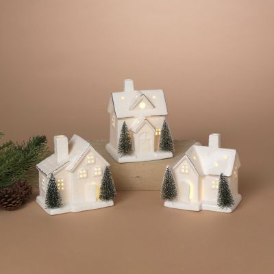 Gerson International Lighted Ceramic Holiday Houses Set of 3 4.75 in.H
