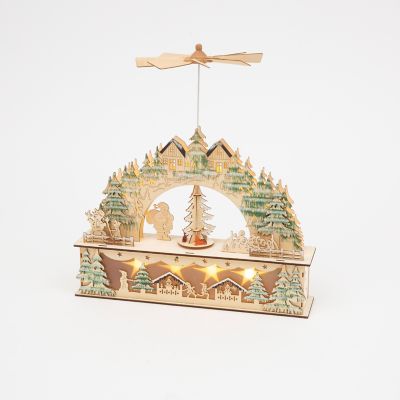 Gerson International Lighted Laser Cut Wood Village with Spinning Windmill 17.7 in. L
