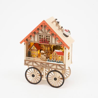 Gerson International Lighted Musical Laser Cut Wood Chalet Cart 10.7 in. H
