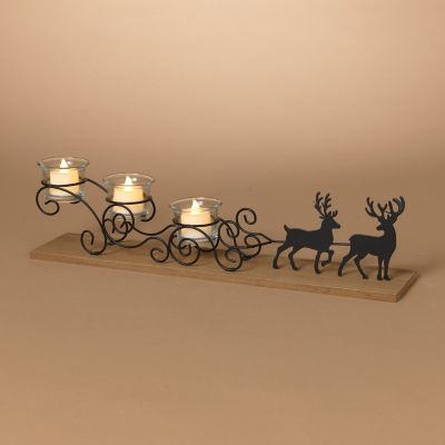 Gerson International Metal & Wood Christmas Sleigh with Tealight Holders 17.72 in.