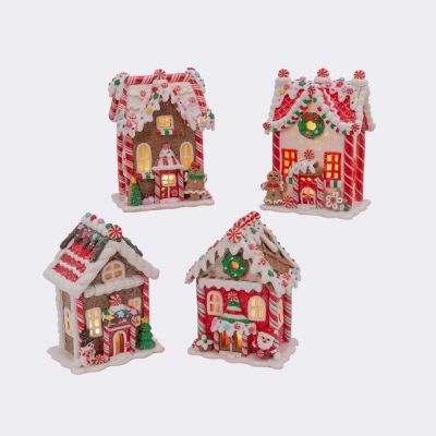 Gerson International Lighted Clay Dough Gingerbread Houses Set of 4 5.5 in. H