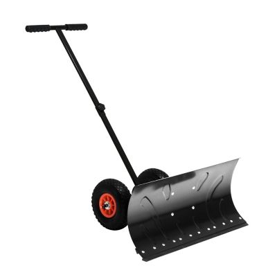 Modern Muse Snow Shovel Rolling Pusher with 29 in. Blade, 10 in. Wheels & Angle-Adjustable Handle, Black