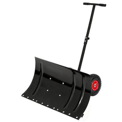 Modern Muse 30 in. Wide Metal Snow Pusher with 15 in. Height & 2 Wheels, Adjustable Handle for Effortless Snow Clearing