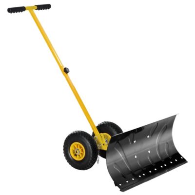 Modern Muse 29 in. Blade Rolling Snow Pusher Shovel with Wheels and Adjustable Handle, Yellow