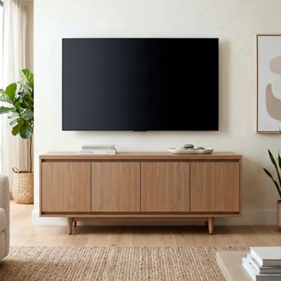 Hudson&Canal Aelin Rectangular TV Stand for TV's up to 75 in., Blonde Oak