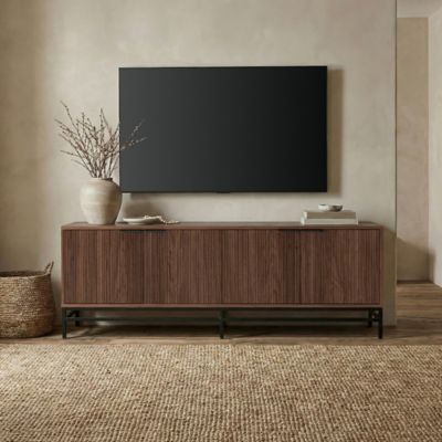 Hudson&Canal Montello Rectangular Fluted TV Stand for TV's up to 78 in., Satin Walnut