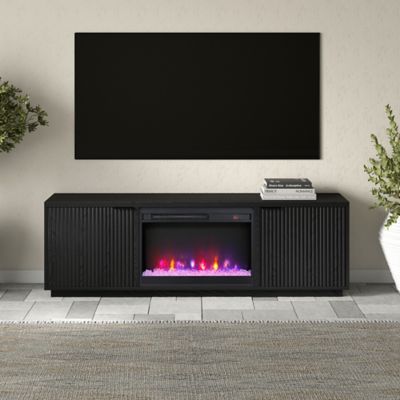 Hudson&Canal Mansfield Rectangular Fluted TV Stand with 26 in. Crystal Fireplace for TV's up to 78 in.