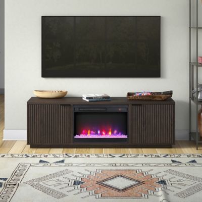 Hudson&Canal Mansfield Rectangular Fluted TV Stand with 26 in. Crystal Fireplace for TV's up to 78 in.