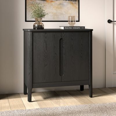 Hudson&Canal Manchester 32 in. Rectangular Solid Wood Accent Cabinet, Black