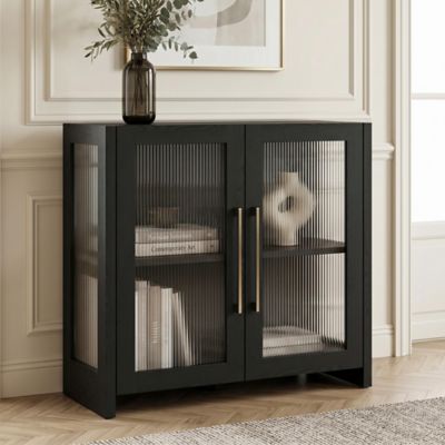 Hudson&Canal Clarkson 32 in. Wide Rectangular Accent Cabinet in Black Grain
