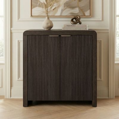 Hudson&Canal Preston 32 in. Wide Rectangular Fluted Accent Cabinet, Brown Oak