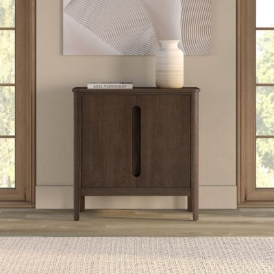 Hudson&Canal Manchester 32 in. Rectangular Solid Wood Accent Cabinet, Brown Oak