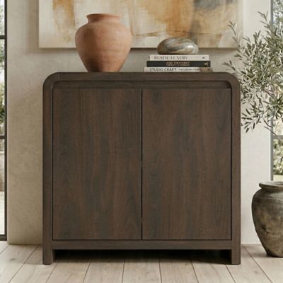 Hudson&Canal Caitlin 32 in. Wide Rectangular Accent Cabinet, Brown Oak
